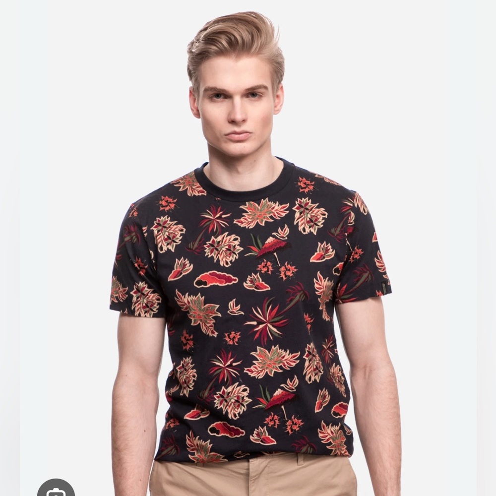 Scotch & Soda Floral Short Sleeve Tee - Black and Red